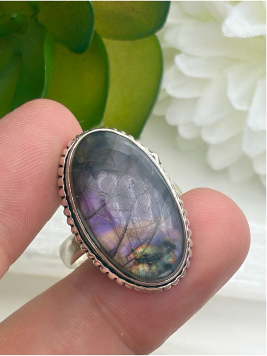 Jewelry - Purple Labradorite Ring Size 7.25 7 1/4 to 7.5 7 1/2 Sterling Silver 925 Overlay